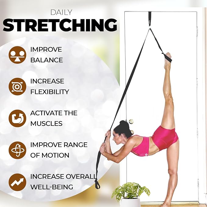 Pilates Stretching Strap with Door Anchor - Flexibility Equipment for Pilates Practitioners - Ideal for Improving Leg Flexibility, Core Stability, and Posture Alignment at Home