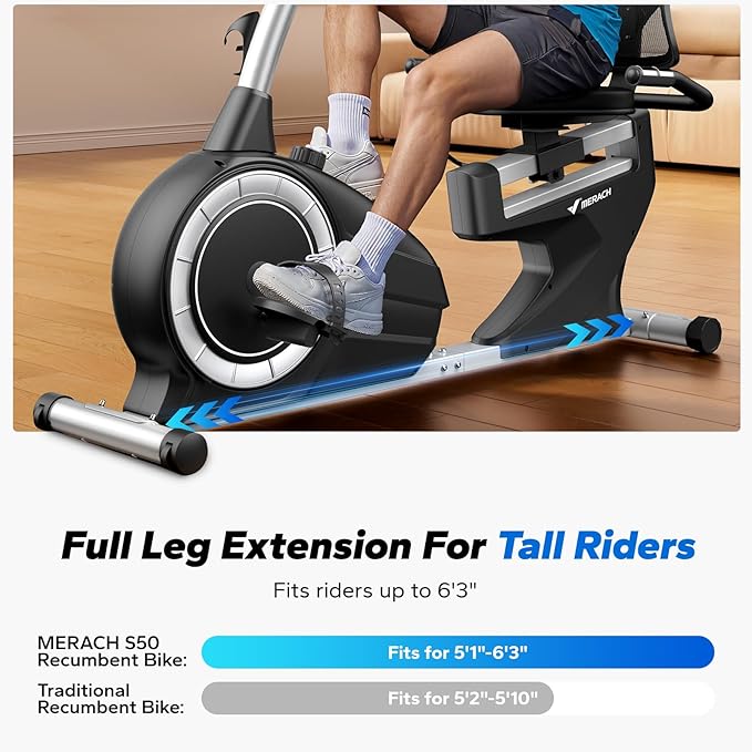 MERACH Recumbent Exercise Bikes for home, Light Commercial High-end Recumbent Bike for Seniors Adults, Magnetic Recumbent Exercise Bike with Smart Bluetooth and Exclusive App, LCD, Heart Rate Handle