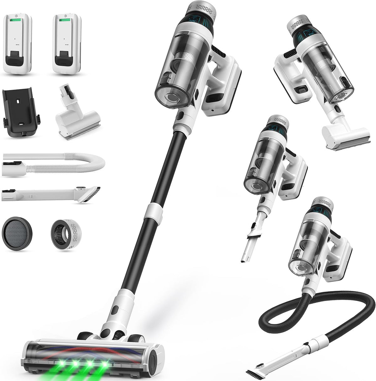 Cordless Vacuum Cleaner, 2 Batteries 110 Mins Runtime Vacuum Cleaners for Home, 550W 45KPA 15-in-1 Stick Vacuum with Charging Dock, Handheld Vacuum Cordless for Pet Hair Carpet Hardwood Floor