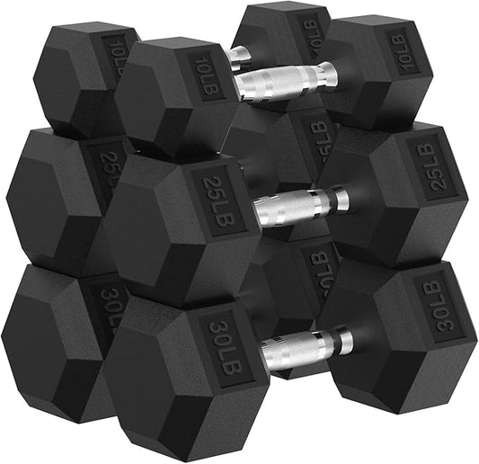 PAPABABE Hex Dumbbell Set, 45-135 lb Rubber Encased Home Gym Dumbbells, Weights Dumbbells Set for Women & Men, Hand Weight with Anti-Slip Grip