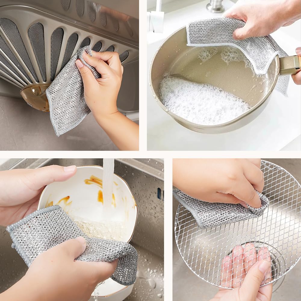 Multipurpose Wire Dishwashing Rags for Wet and Dry, 2025 New Reusable Non Scratch Wire Dishcloth, Premium Scrubbing Wire Dishwashing Rags for Scrubs Dishes, Sinks Cleans (5)