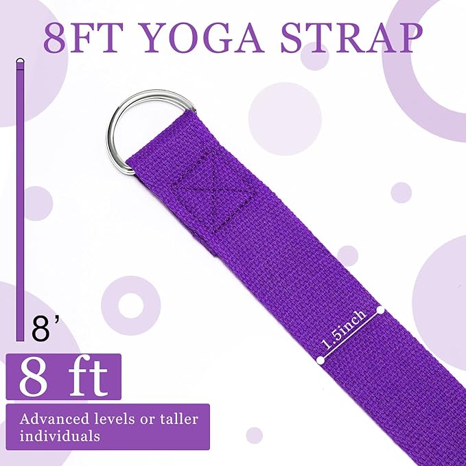 6 Pcs Yoga Strap for Stretching 8 Ft Yoga Exercise Adjustable Straps Bands with Safe Adjustable D Ring Buckle for Pilates Gym Workouts Fitness Improves Sitting Posture