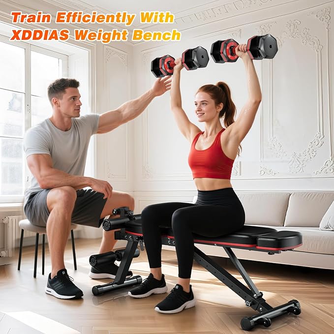 XDDIAS Adjustable Dumbbell Set of 2, 25/55/80LB Dumbbell Set-1Sec Adjustable Weights-5/10 in 1 Free Weights Dumbbells Set with Effortless Tray/No-Slip Handle-Compact Size for Women/Men at Home Gym