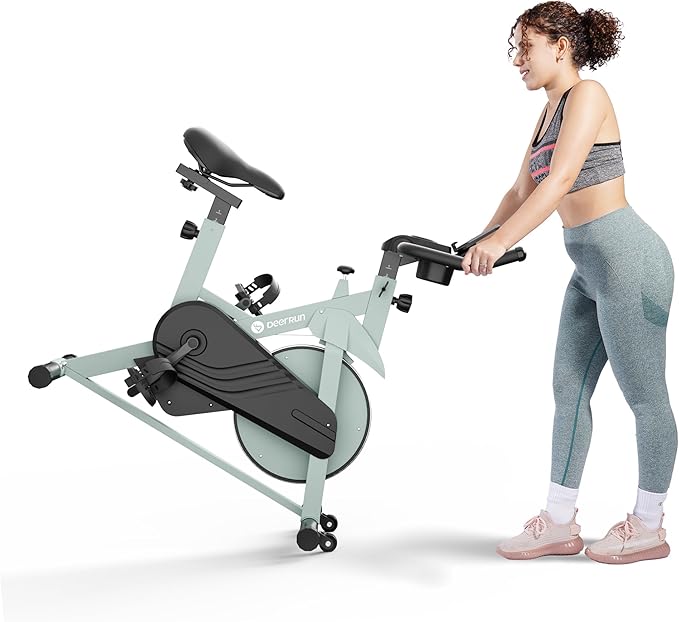 DeerRun Exercise Bike, Indoor Cycling Bike Brake Pad/Adjustable Magnetic Stationary Bike with App, Low Noise Workout Bike for Home Cardio 300lbs Weight Capacity with Pad Mount & LCD Monitor