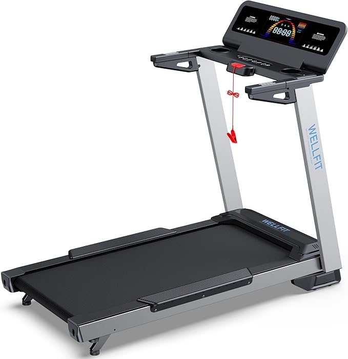 WELLFIT Treadmill for Home, 2 Level Incline Heavyduty Treadmill with Pulse Sensor, 4.0 HP, 1.0-10.0 MPH, 450/360 lbs Capacity, Large Running Area Treadmills with Bluetooth Player & LED Display