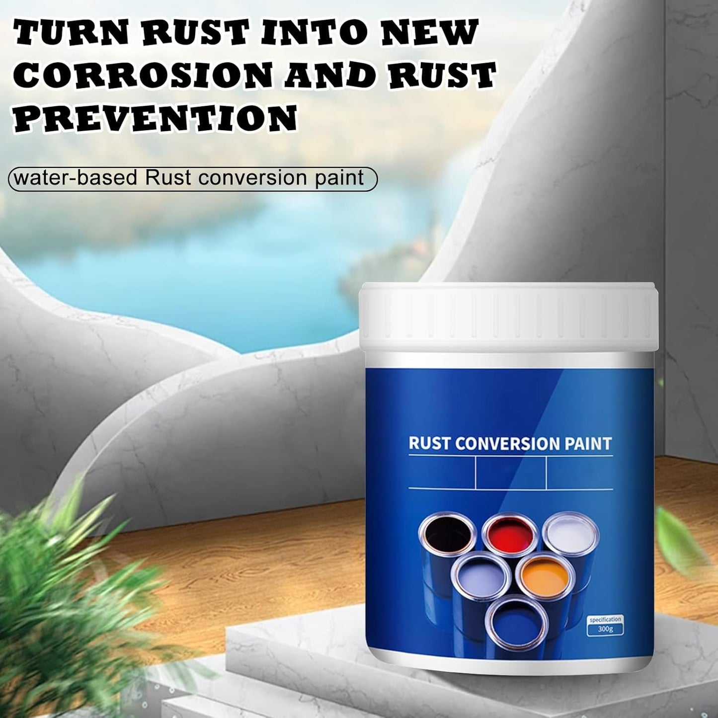 Weatherproof Rust Converter Paint for Metal, Rust Remover for Metal and Primer, Water-Based Industrial Anti-Rust Metallic Paint with Brush, Long-Lasting Rust Prevention & Protection, 10.7 Oz (Black)