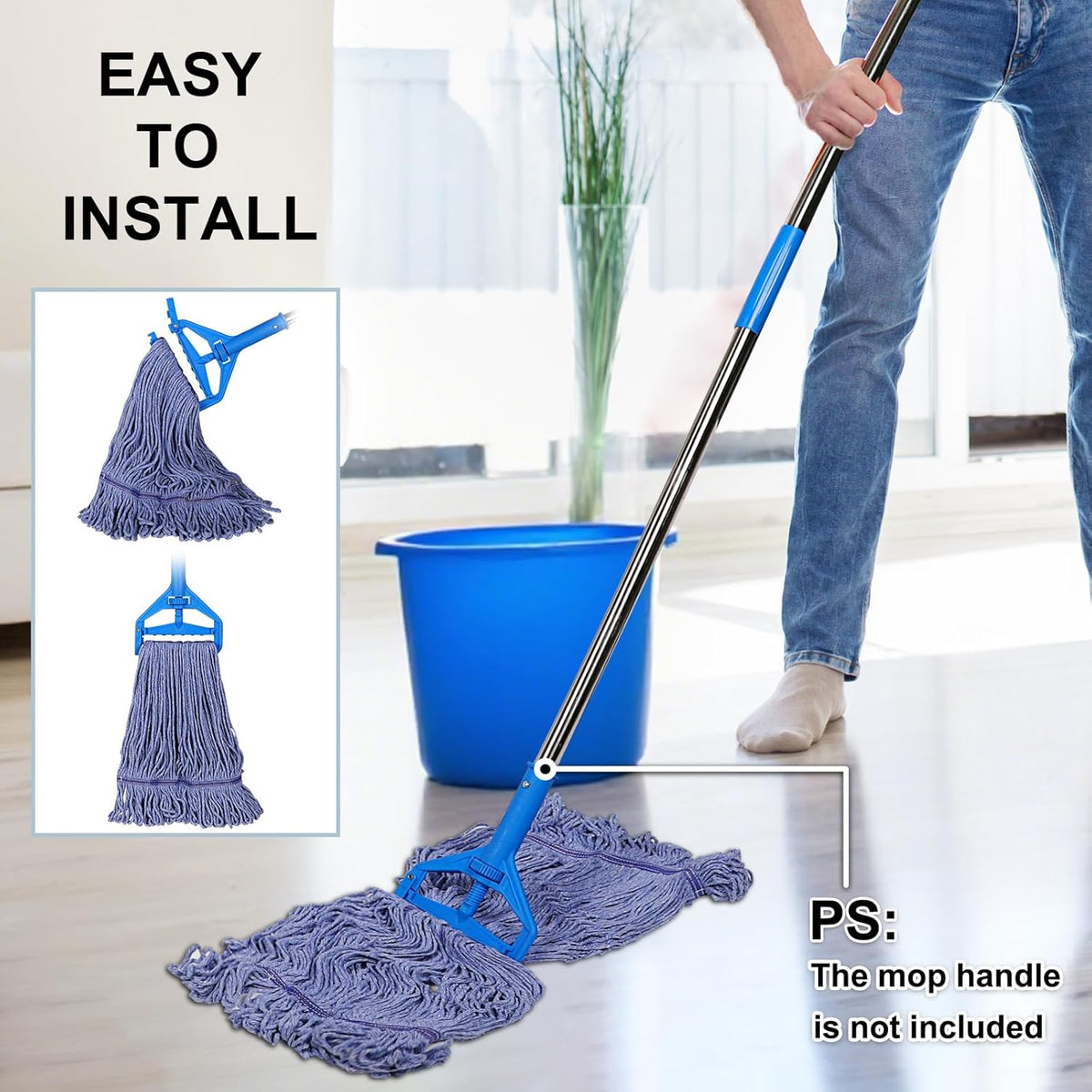 JERIA 4 Pack Heavy Duty Mop Head Replacements,String Mop Head for Commercial,Used for Home,Office and Kitchen,Washable,Reusable Mop