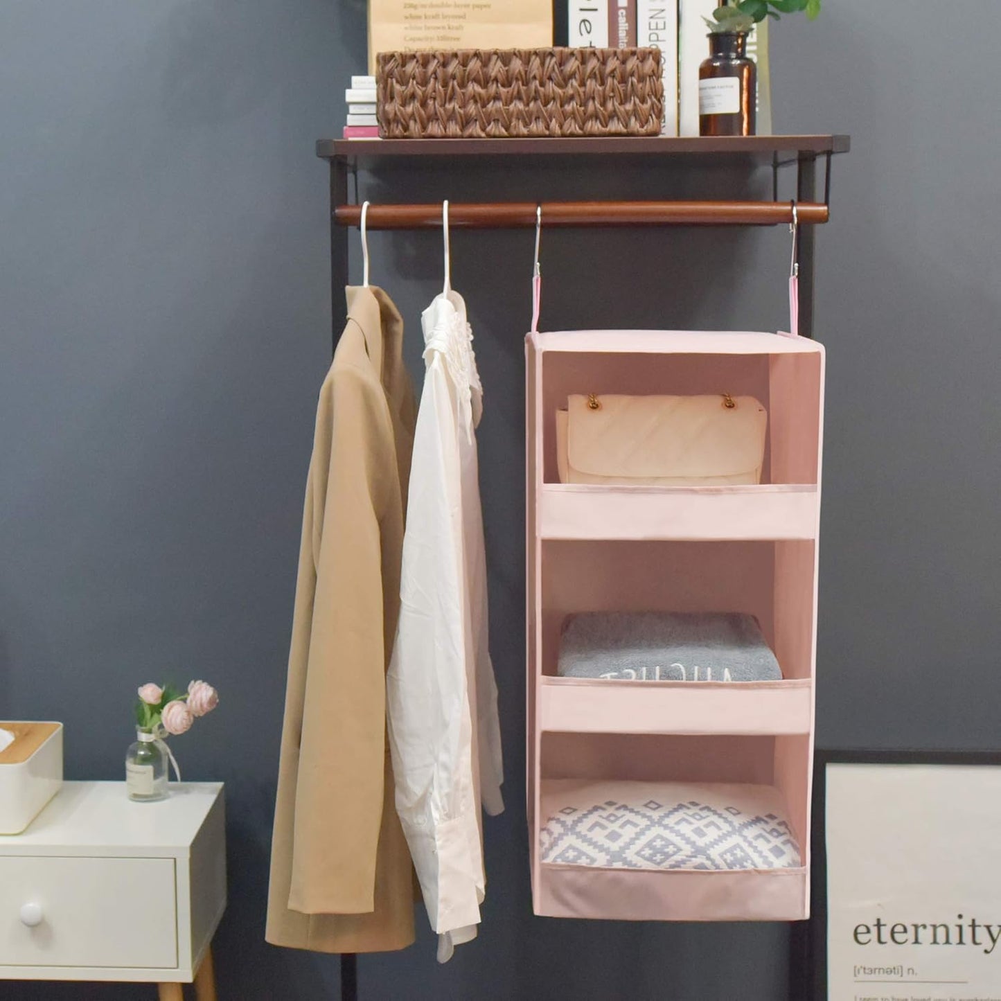 GRANNY SAYS 3-Shelf Hanging Closet Organizer, Collapsible Closet Hanging Shelves, Nursery Hanging Organizer, Pink, 29 ½" H X 12" W X 12" D, 1-Pack