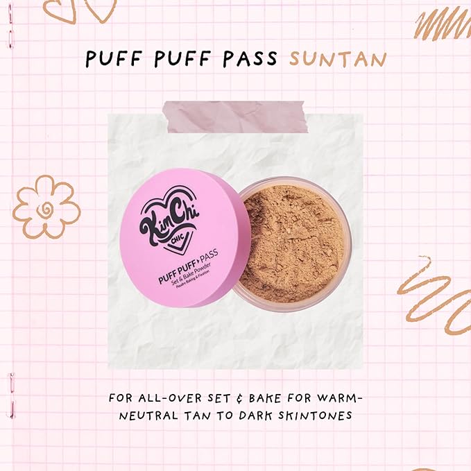 Kimchi Chic Beauty Puff Puff Pass Set and Bake Setting Powder for Makeup, Extra Fluffy Loose Face Powder Poof, Soft Natural Face Makeup for Uneven Skin Tone, 05 Suntan