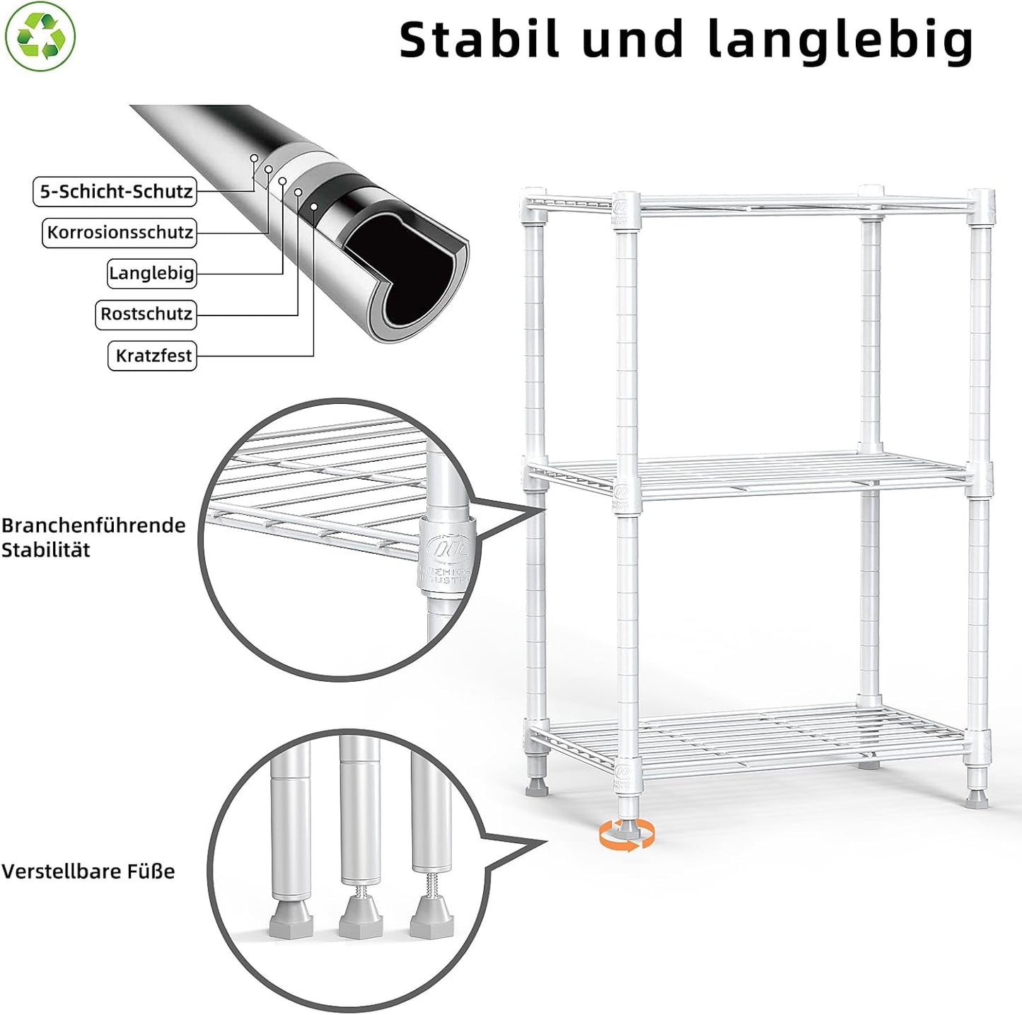 450 lbs Wire Storage Shelving 3-Tier Utility Shelving Unit Steel Organizer Wire Rack for Home,Kitchen,Office,White (11.8" D x 17.7" W x 26.4" H)