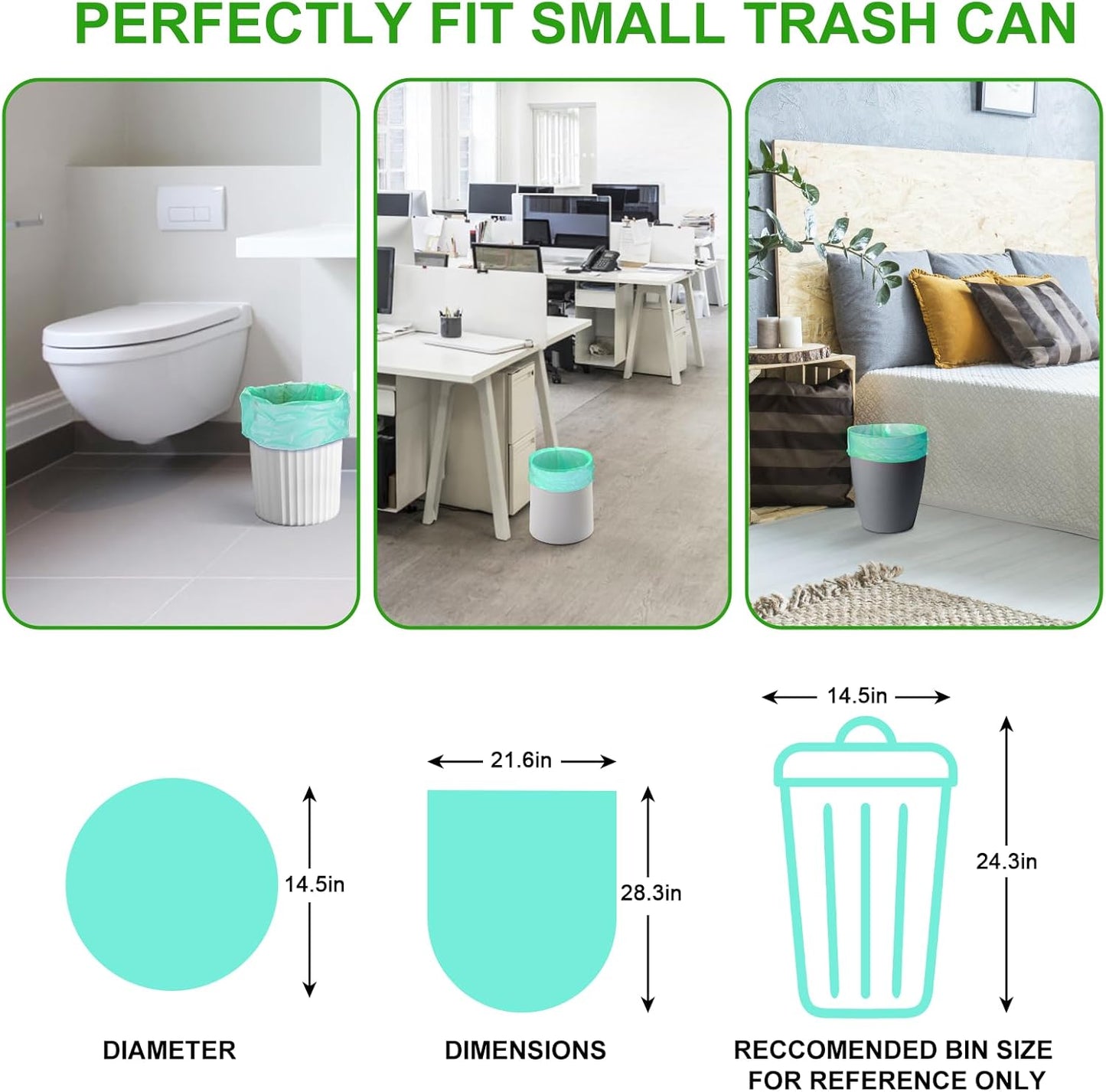 8 Gallon Medium Compostable Trash Bags - Strong Unscented Biodegradable Wastebasket Liners Thick Bathroom Garbage Bag for Kitchen Pet Car Inwaysin (Blue, 5Rolls 100 Count)