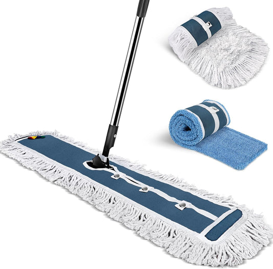 42" Commercial Mop,MASTERTOP Heavy Duty Dust Floor Mop with 52" Long Handle,Large Industrial Wet Dry Mops,Sweeper Broom for Hardwood, Tile, Laminate,Garage,School,Mall - 1 Cotton & 1 Microfiber Pad