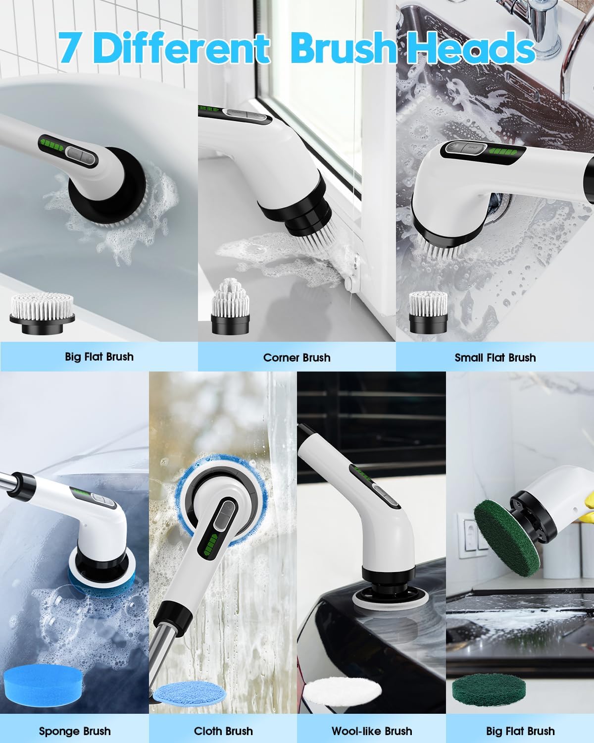 Electric Spin Scrubber for Cleaning Bathroom: Cordless Power Shower Scrubber - Electric Cleaning Brush for Tile Tub