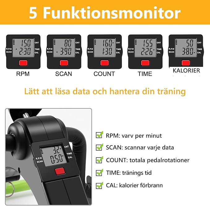 Pedal Exerciser Desk Exercise Bike Leg and Arm Bike with LCD Monitor Foldable (black/green)