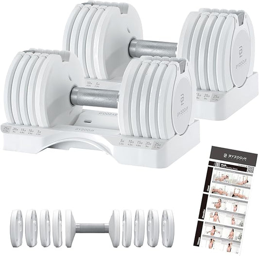 Adjustable Dumbbell – 12.5/25lb Single Unit OR Set of 2 – 5-in-1 Adjustable Weight for Home Gym, Strength Training & Fitness Workouts, White OR Black