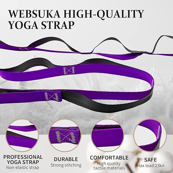 Stretching Strap Yoga Strap, 10 Loops Non-Elastic Stretch Bands Helps Women and Men Improve Flexibility for Home Workout, Physical Therapy, Pilates, Exercise, Dance, Comes with Door Anchor