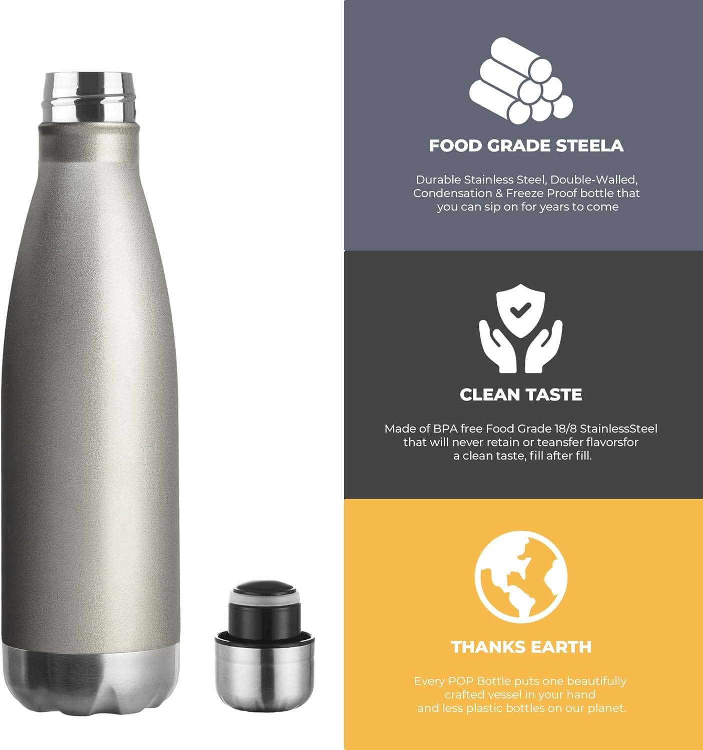 MEWAY 17oz Sport Water Bottle 12 Pack Vacuum Insulated Stainless Steel Leak-Proof Double Wall Cola Shape Water Bottle,Keep Drinks Hot & Cold (Cold Gray,12 Pack)