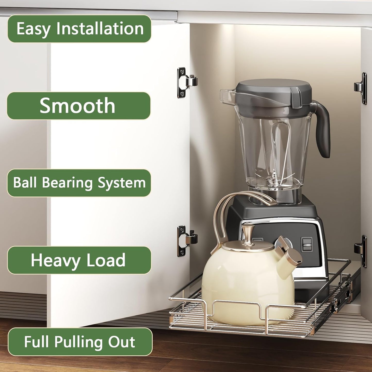 Pull Out Cabinet Organizer 13½" W x 21½" D, Heavy Duty Cabinet Pull Out Shelves, Slide Out Drawers Organization for Kitchen Cabinets Bathroom