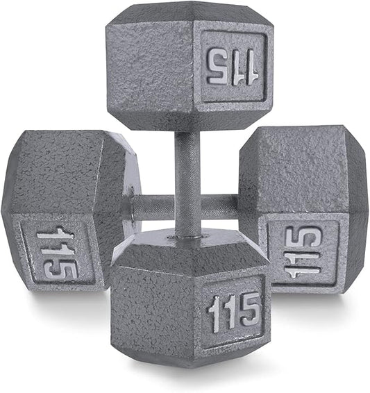 WF Athletic Supply Cast Iron Solid Hexagon Gray/Black Dumbbells, Strength Training Free Weights Set of 2 for Women and Men, Hand Weights Sold by Pairs, Multi-Select Size Options Available