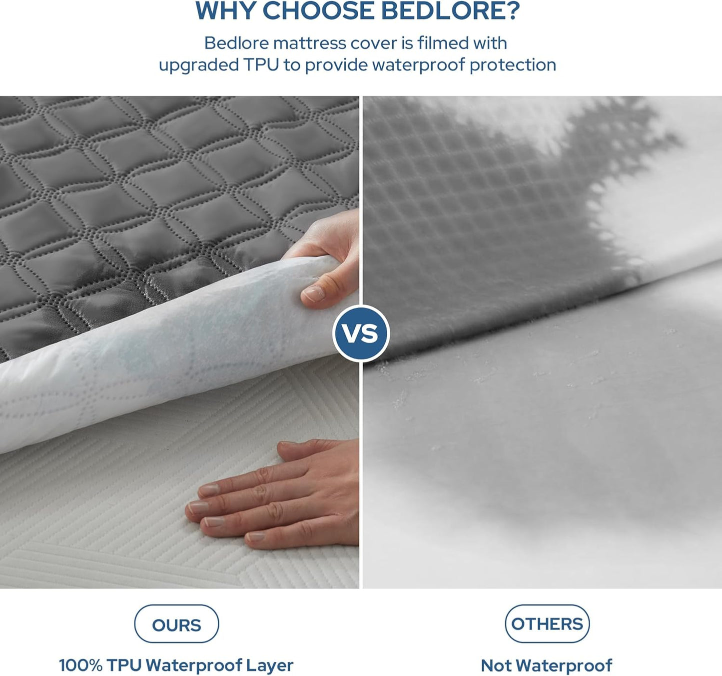 BEDLORE Waterproof Mattress Protector, Noiseless Twin XL Size Mattress Pad with Deep Pocket Fitted Up to 6"-15", Soft Breathable Dirt-Proof Mattress Cover for College Dorm (Gray)