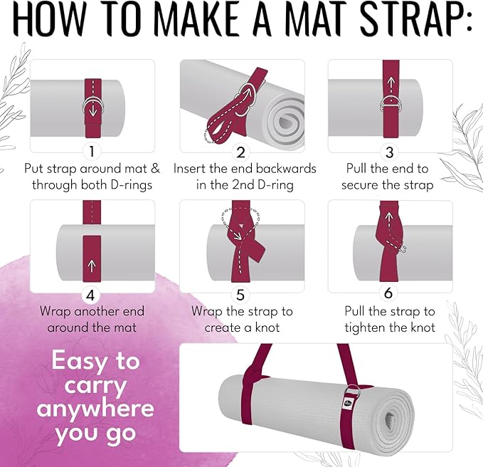 TECEUM Yoga Strap & Mat Strap – 2 IN 1 – Cotton – 6 ft 8 ft 10 ft (30+ colors) – Adjustable Non-Slip Belt for Yoga, Pilates, Stretching, Physical Therapy, Fitness & Home Workout – For Carrying Mats