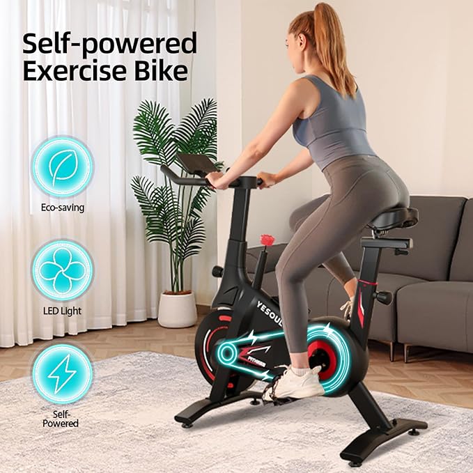YESOUL Indoor Exercise Bike for Home, Stationary Bike with Silent Magnetic Resistance, 300lbs Capacity, Stable Triangle Frame, Adjustable Resistance & Smart App with Scenic Rides and Live Classes