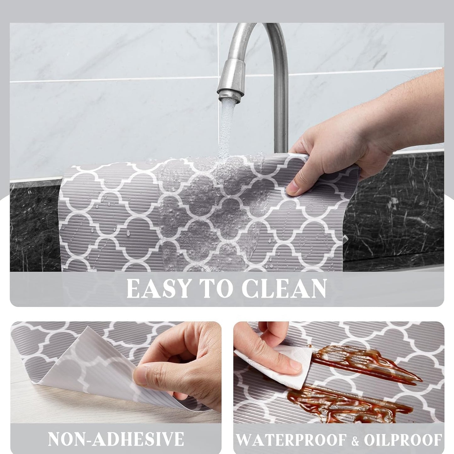 Glotoch Non Adhesive Shelf Liner for Kithchen Cabinets,Non Slip Drawer Liners for Dresser,Waterproof Cabinet Liners for Shelves/Cupboard/Fridge/Bathroom,Gray 12X60 Inch