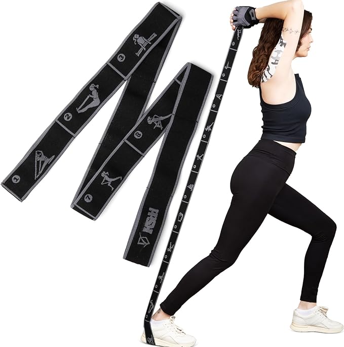 Elastic Yoga Strap with 11 Loops – Premium Stretch Band for Flexibility, Physical Therapy, Pilates, Leg & Full-Body Exercises – Non-Slip Fabric Resistance Band for Mobility & Strength Training