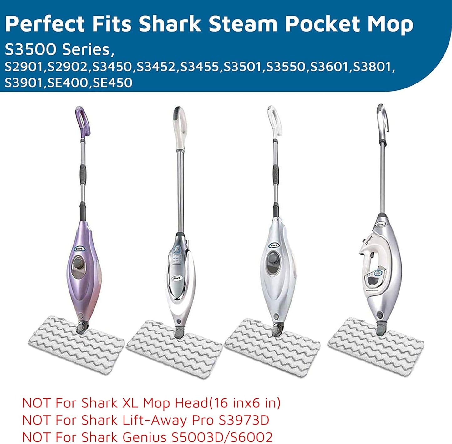 F Flammi Heavy-Duty Steam Mop Replacement Pad for Shark Steam Pocket Mop S3501 S3601 S2901 S2902 S3550 S3801 S3901 SE450 S3601D S3901D for All Hard Floors Soft Scrub Mop Pad for Shark