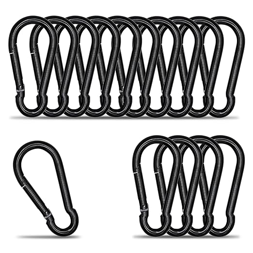 KINLINK 15 Pack Black Carabiner Clip, 2.75 inch Heavy Duty Spring Snap Hook, Small Caribeener Clips for Outdoor Camping, Swing Set, Hammock, Hiking Travel, Fishing, Quick Link Keychain