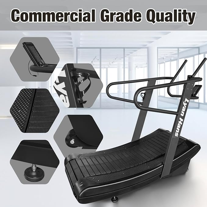 Curved Manual Treadmill, Non-Electric Curve Treadmill with 4 Resistance Levels, Self-Generated Air Runner with LCD, Commercial Motorless Treadmills for Home Gym, 450LBS Capacity, Black