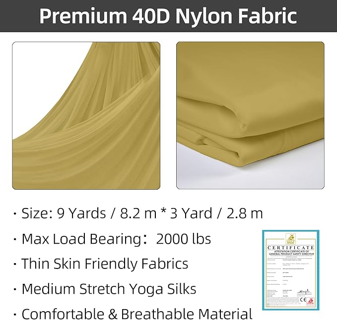 PRIOR FITNESS Aerial Silks Kit Colorful 9/15/20 Yards 40D Nylon Fabric Hammock Set With Hardware & Guide for All Levels Of Aerial Yoga Practice and Acrobatic Flying For Adults Aerial silk