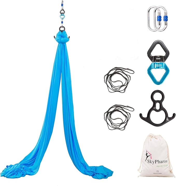 Aerial Silks Yoga Swing Set - 9/11 Yards Aerial Yoga Hammock Kit Anti-Gravity Flying for Fitness, Low/Non Stretch Nylon Tricot Fabric Hardware Included for Dance