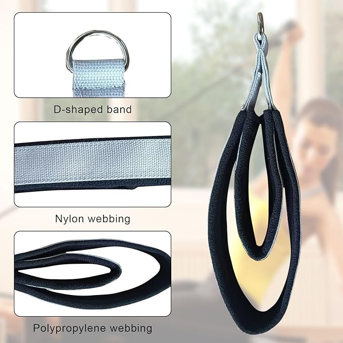 Pilates Double Loop Straps for Reformer, D Ring Straps Handle, Yoga Exercise Straps, 2 PCS