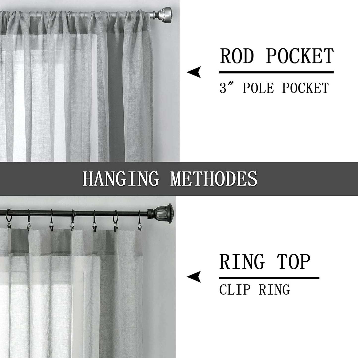 Tollpiz Sheer Curtains Linen Textured Bedroom Curtain Sheers Light Filtering Rod Pocket Voile Curtains for Living Room, 54 x 84 inches Long, Silver Grey, Set of 2 Panels