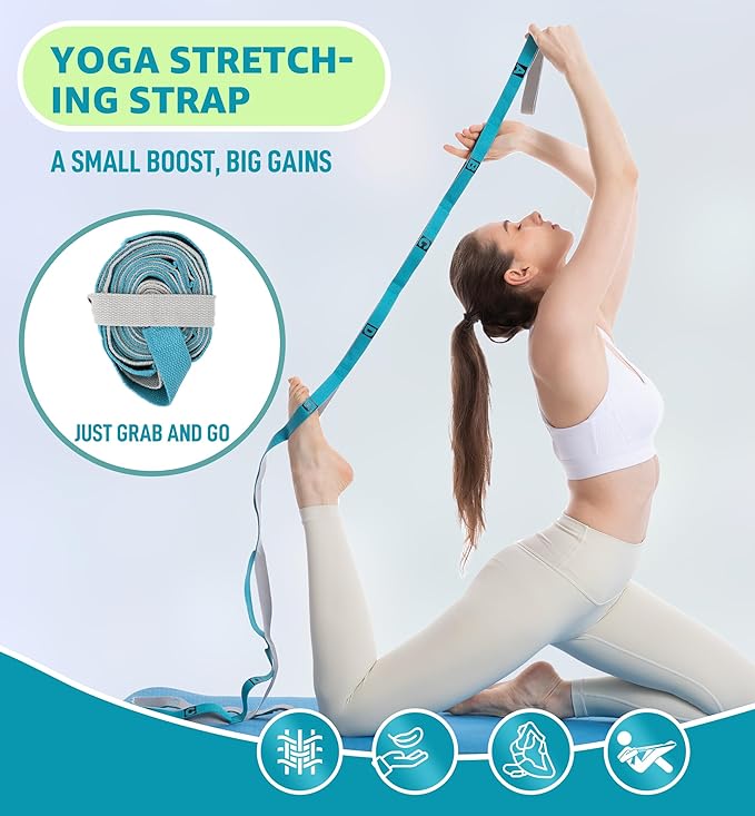 HiRui Stretching Strap Yoga Strap with Door Anchor, 14-Loops Non-Elastic Stretch Straps for Physical Therapy, Pilates, Dance, Gymnastics | Stretch Band with Workout Guide for Women & Men