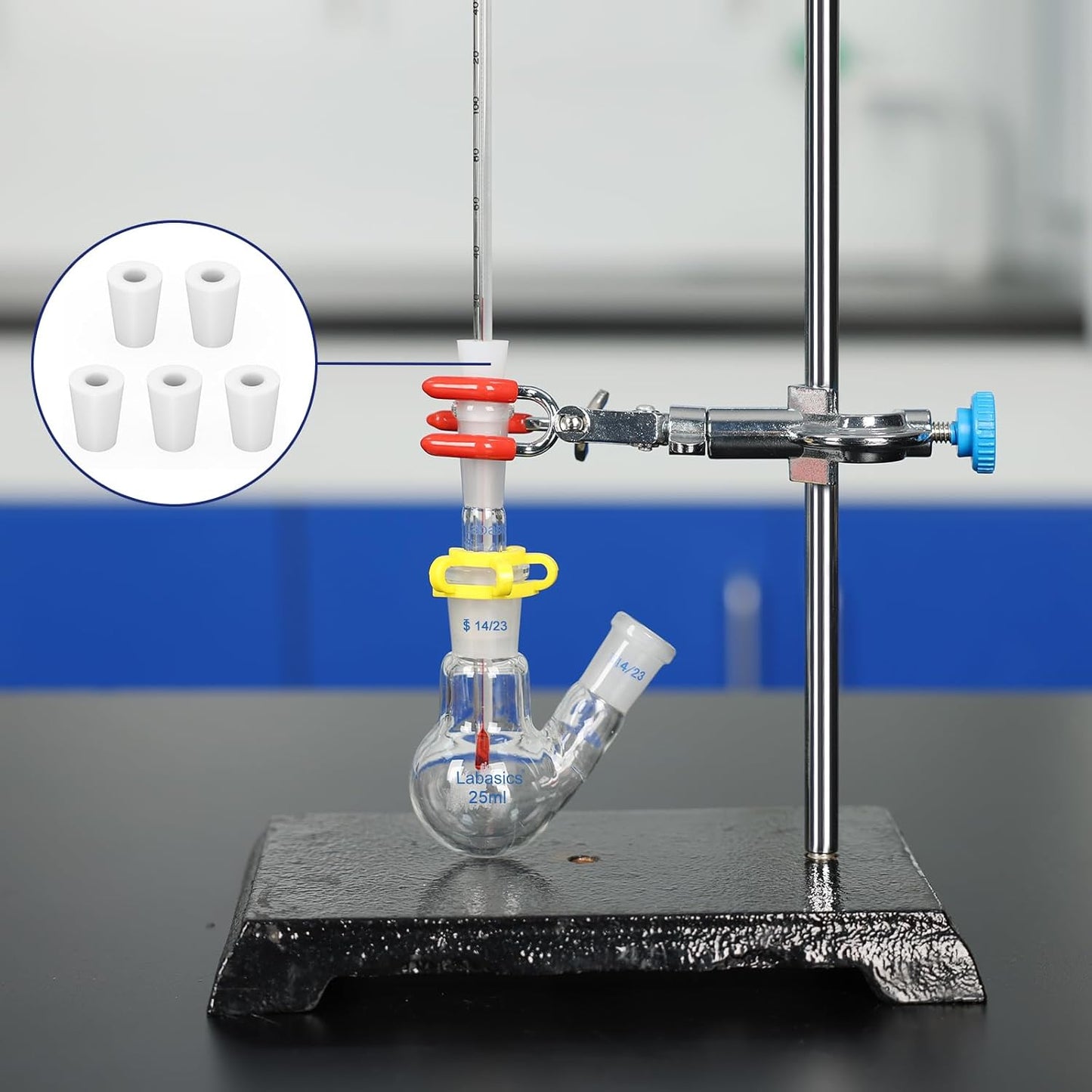 Labasics 5-Pack 3# Single-Hole Silicone Stoppers, White Tapered Lab Seal Stoppers with 0.31" Hole, Durable and Reusable Silicone Plugs for Laboratory Glassware, Airtight Sealing, and Experiments