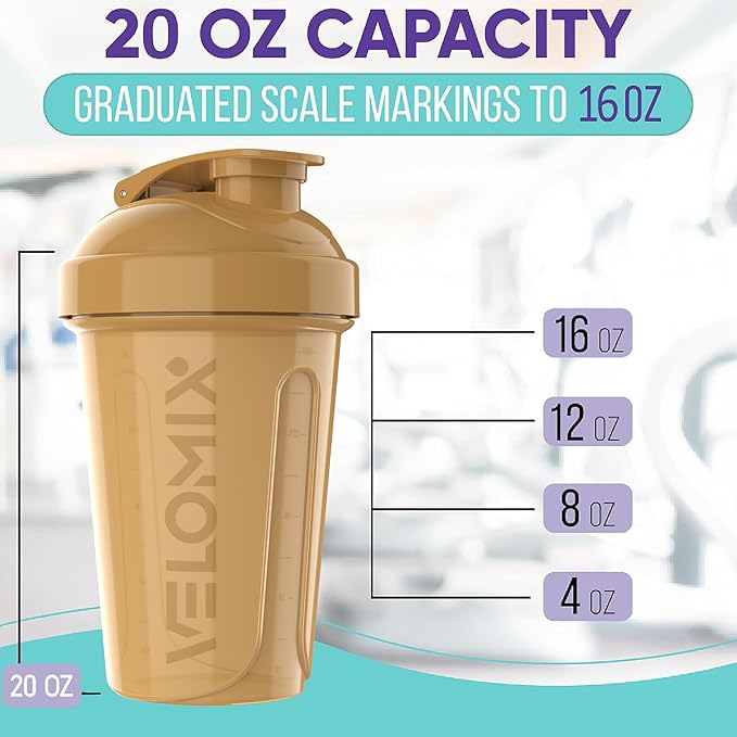 '-6 PACK- 20 OZ Protein Shaker Bottles for Protein Mixes, Shaker Cups for Protein Shakes, Small Shaker Bottle Pack, Shaker Cup, Shakers for protein Shakes (Midnight Clay - 6 Pack)