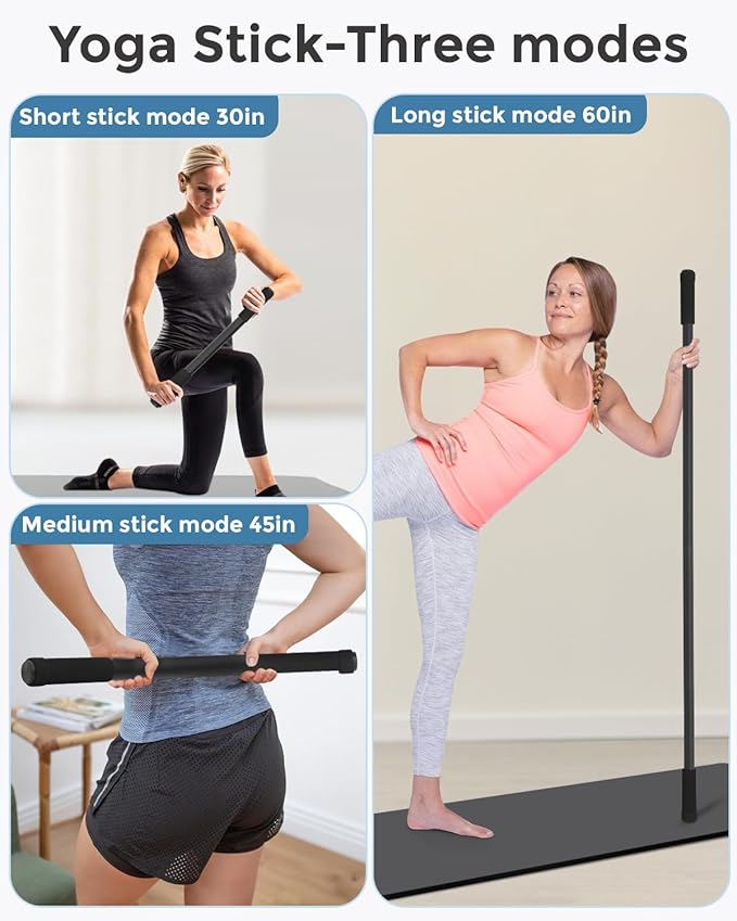 Yoga Stick, 5ft Exercise Stick for Mobility, Stretching Stick with Non-Slip Ends, Exercise Dowel for Pilates, Balance Pole and Stretch Bar for Stretching Equipment