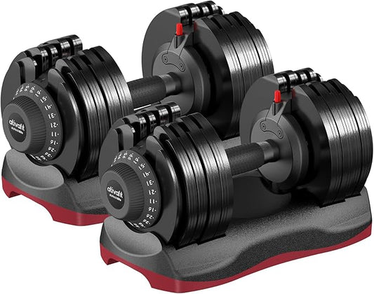 Ativafit 27.5/66/88LBS Pair Adjustable Dumbbell Set with Anti-slip Handle 12 In 1 Quick Dial Adjustment Weights With Safety Locking Button Space Saving Strength Training for Full Body Home Gym Workout