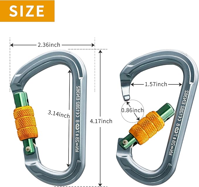 SOB Auto Locking Climbing Carabiner Clips,Heavy Duty Asymmetrical Carabiner Connector Used for Rappelling Gear Rescue Outdoor Projects Dog Leash