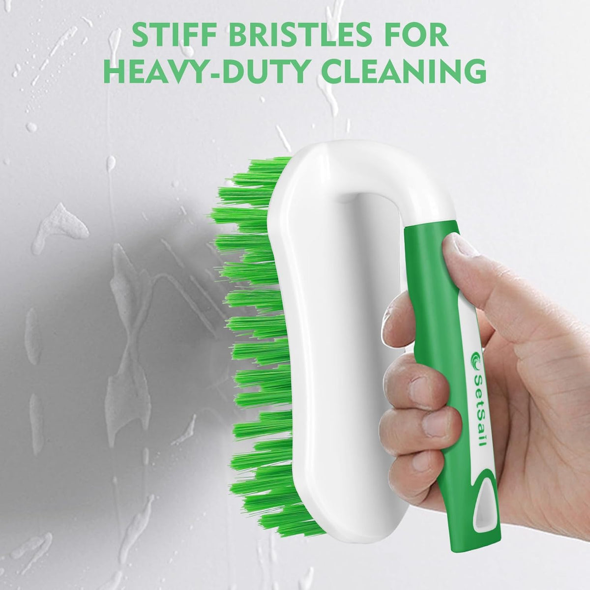 SetSail Scrub Brush, Heavy-Duty Scrub Brushes for Cleaning with Stiff Bristles Cleaning Brush for Shower, Bathroom, Carpet, Kitchen and Bathtub Scrubber - 3 Pack, Green