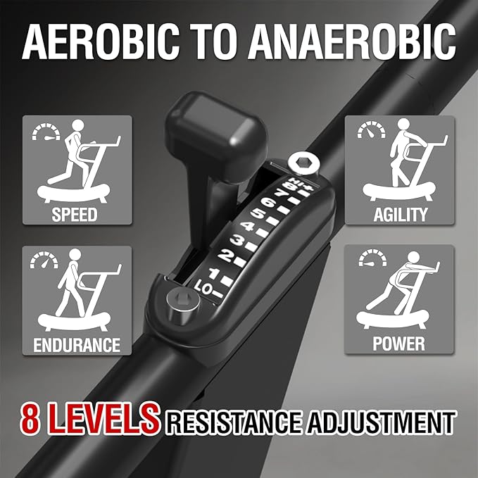 Mikolo Curved Manual Treadmill, Non Electric Treadmill with 8 Resistance Levels, LCD Digital Monitor Shock Absorption, Multi-Grip Adjustable Handrails, Non-Slip Belt