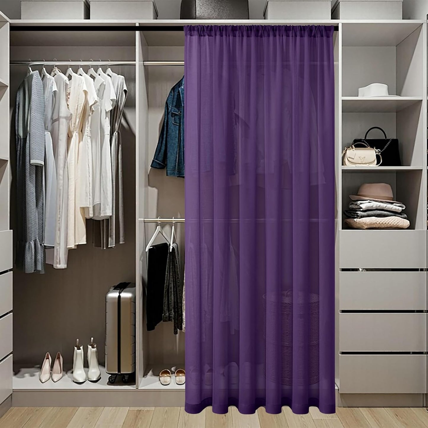Tollpiz Small Sheer Door Curtain Closet Linen Textured Curtain Sheers Doorway Light Filtering Voile French Door Rod Pocket Curtains Patio Glass Door, 25 x 40 inches Long, Royal Purple, Set of 1 Panel