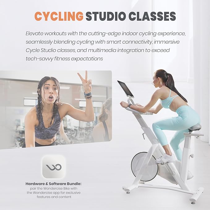 WONDER CORE Indoor Cycling Exercise Bike, WONDERCISE Bike - 13.2LB Flywheel, 32-Level Resistance, Silent Belt Drive, Bluetooth Connectivity, Tablet Holder, Adjustable Seat/Handlebars (White)