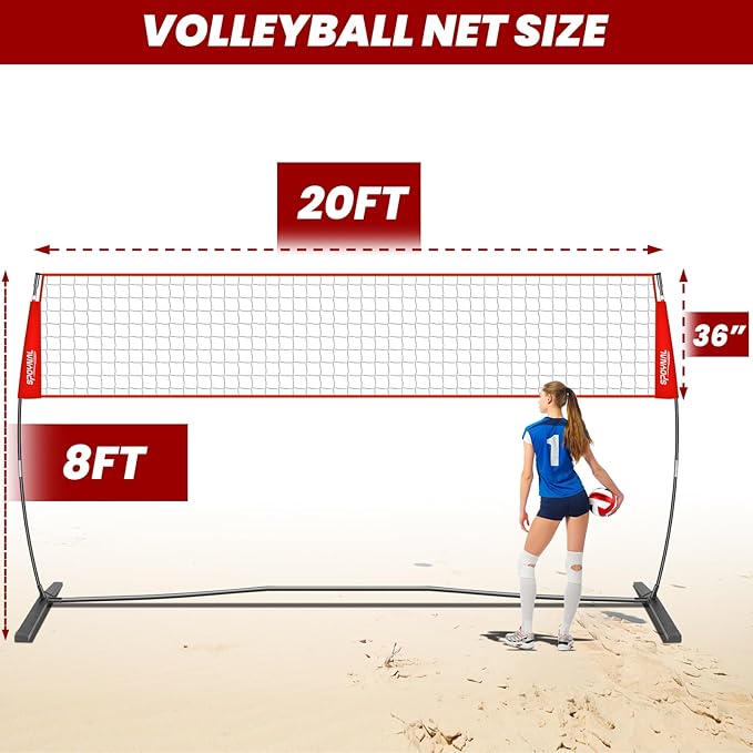 12FT/20FT Portable Volleyball Net Volleyball Net for Backyard Freestanding Volleyball Practice Net Outdoor Indoor Volleyball Training Set with Adjustable Height Carry Bag and Volleyball