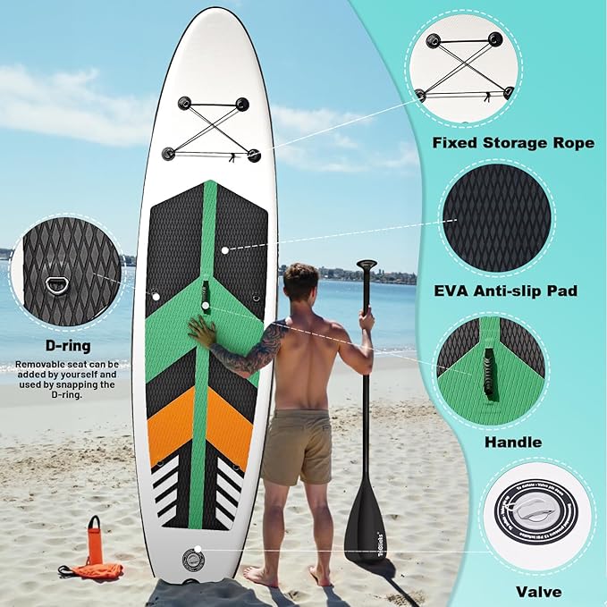 10' Inflatable Stand Up Paddle Board, Ultra-Light Wide Yoga Board for All Skill Levels with Premium SUP Paddleboard Accessories, 84L Waterproof Bag, Non-Slip Comfort Deck for Youth & Adults