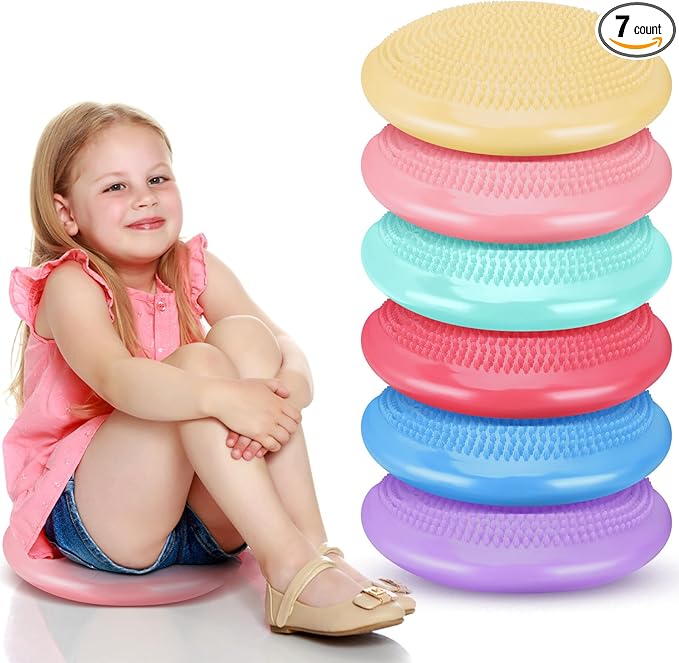Amylove 6 Pcs Inflated Wobble Cushion Pump Wiggle Seat for Sensory Kids Flexible Seating Exercise Balance Disc Sensory Chair for Office School Home Equipment, Pump Included