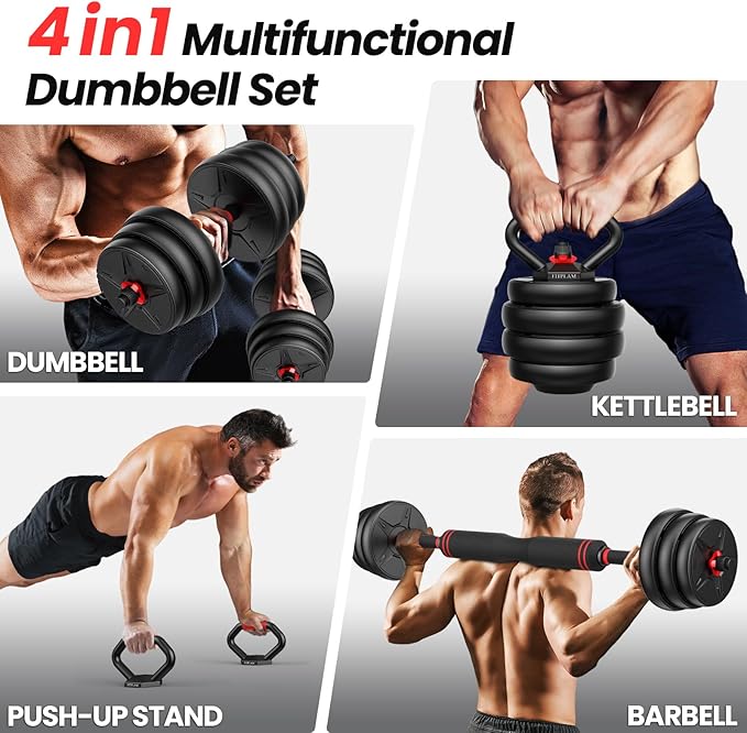 Adjustable dumbbell set,20/35/45/55/70/90lbs Free Weights set with upgraded nut, 4 in 1 Weight Set Used as Kettlebells, Barbell, Push up Stand, Fitness Exercise for Home Gym Suitable Men/Women