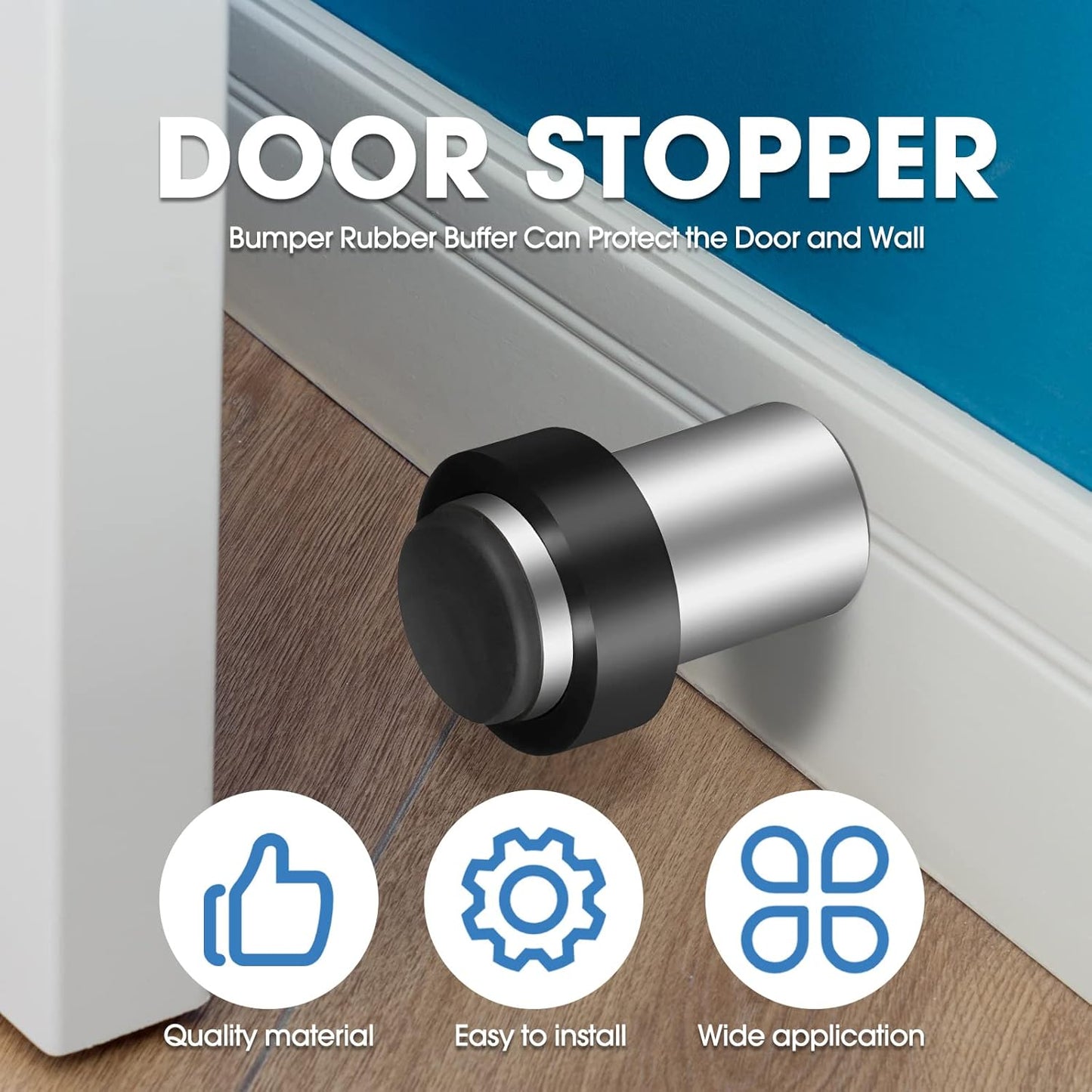 Chumia 20 Pcs Door Stopper Mounted Floor Stops Stainless Steel Cylindrical Stopper Modern Decorative Rubber Bumper Stops Holder Wall Protector for Bottom or Top of Door (Silver)